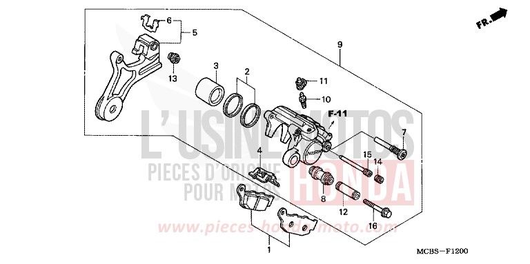 REAR BRAKE CALIPER for Transalp 650 MYSTIC ORANGE METALLIC (YR253) from 2005
